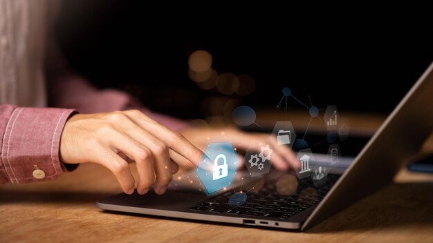 Concepto de protección de datos y seguridad de acceso a Internet Tecnología de ciberseguridad Entrar en la base de datos en línea con su nombre de usuario y contraseña Ciberseguridad Protección de datos contra el robo