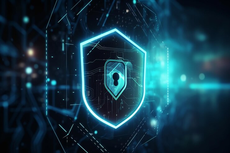 Concepto de protección de datos y seguridad cibernética con ai generativo de fondo de escudo brillante virtual