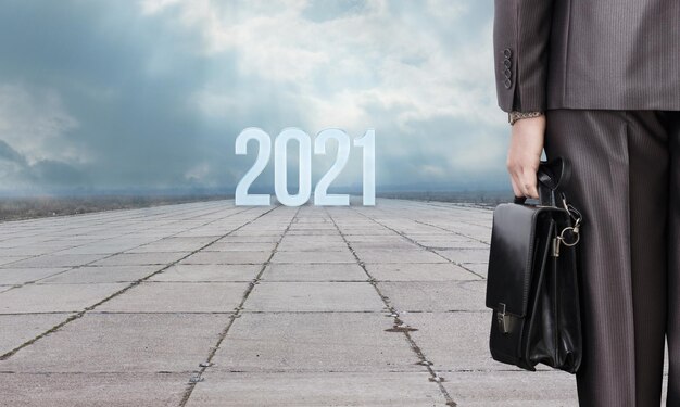 Foto el concepto del próximo camino hacia los negocios en el nuevo 2021