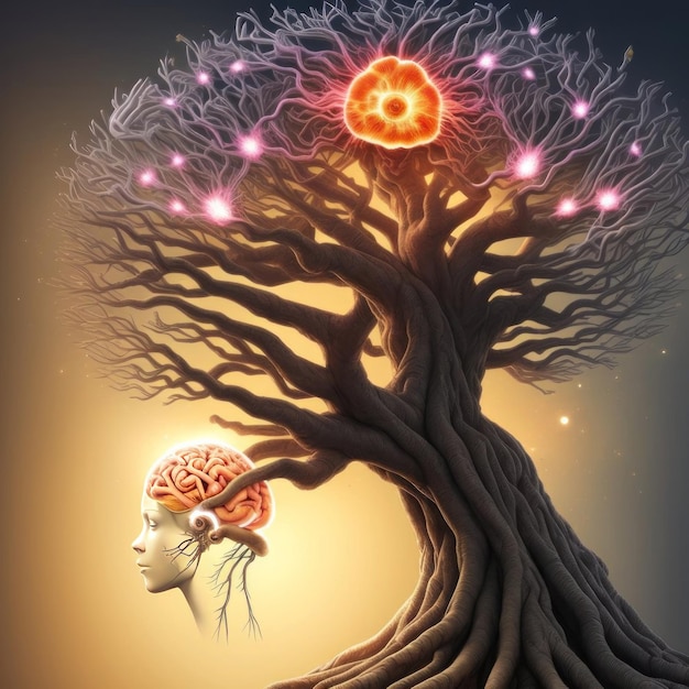 Concepto de psicología Cerebro humano árbol autocuidado salud mental concepto mente creativa IA generativa