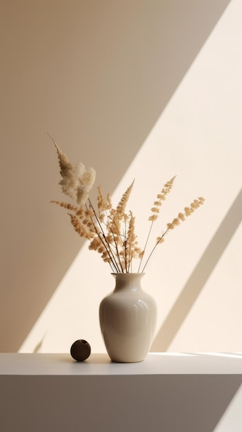 Foto concepto de quedarse en casa flores secas en un jarrón en primer plano mañana en el interior ligero ia generativa