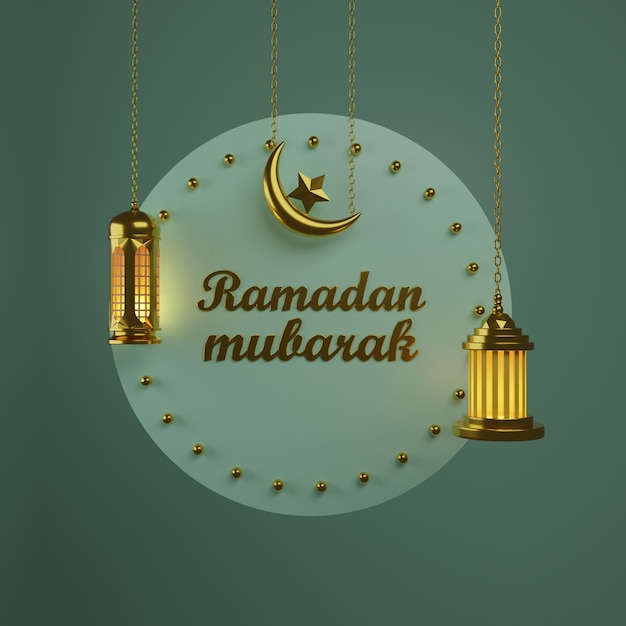Concepto de Ramadán 2021. Luna creciente y lámpara colgante de lujo de oro de media luna. Prima