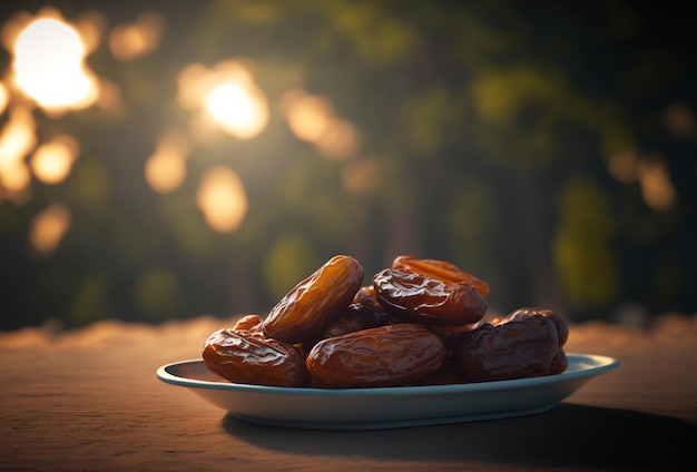 Concepto de Ramadán Primer plano de dátiles fruta con hermoso natural visto