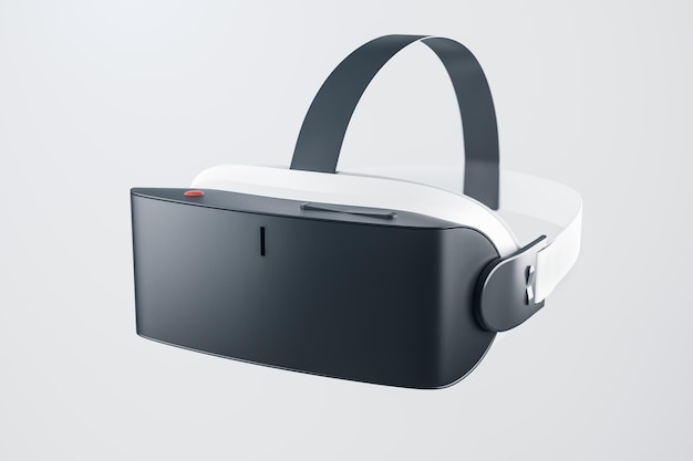 Concepto de realidad virtual y metaverso con auriculares en blanco y negro sobre fondo claro de renderizado 3D