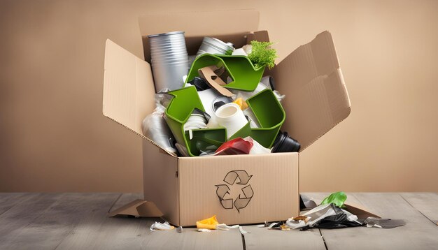 Foto concepto de reciclaje de fotos con caja de basura