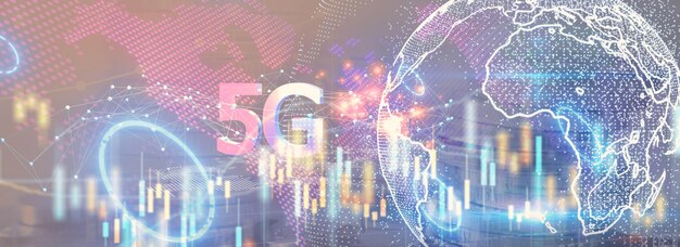 Concepto de red 5G, Internet de alta velocidad, tecnología inalámbrica de red, renderizado 3D