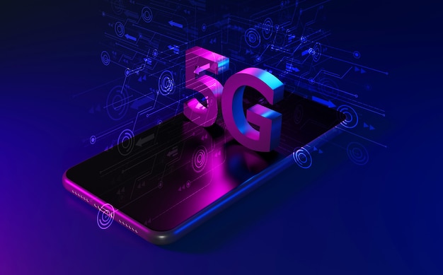 Foto concepto de red 5g, internet de alta velocidad, tecnología inalámbrica de red, renderizado 3d