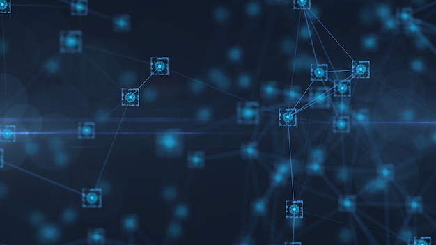 Concepto de red Blockchain. Bloques de conexión de datos grandes de código cuadrado isométrico digital.