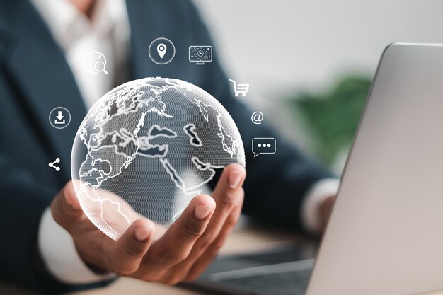 Concepto de red de comunicación global Estrategia tecnológica de transformación digital Digitalización de los procesos de negocio