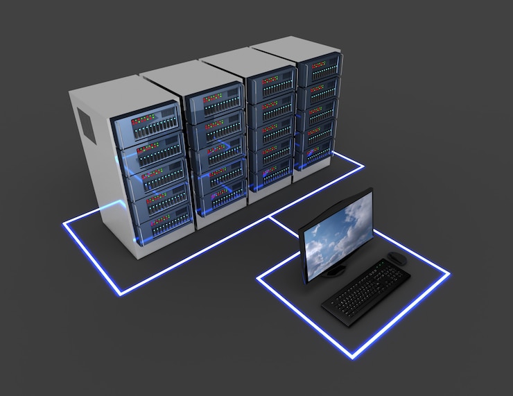 Foto concepto de red informática. servidor de internet. ilustración 3d