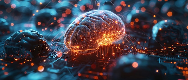 El concepto de red neural del cerebro en el fondo del circuito