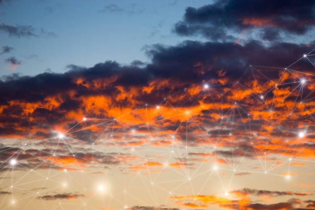 Concepto de red y nube en el cielo