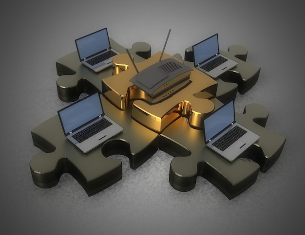 Concepto de red de rompecabezas. Ilustración 3d