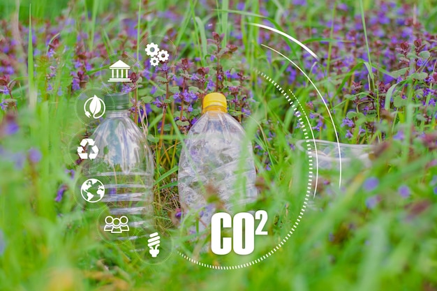 Foto concepto de reducción de las emisiones de carbono neutral en carbono reciclaje de plástico reducir el plástico ecología