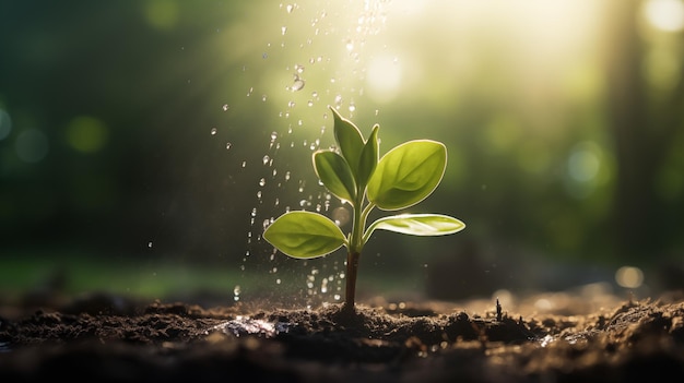 Foto el concepto de regar a las plantas jóvenes salva el mundo