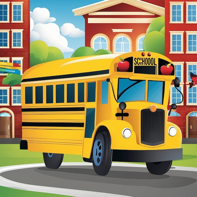 Foto concepto de regreso a la escuela con estudiante y autobús ai generado