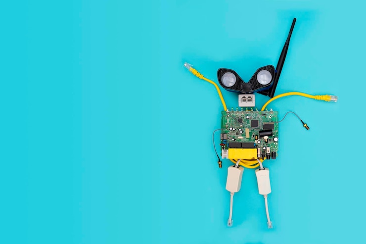 Foto concepto de regreso a la escuela un robot de metal y una placa electrónica que se puede programar robótica y electrónica robótica de bricolaje educación stem y steam para niños espacio libre para texto