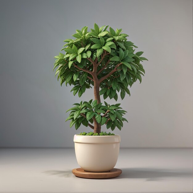 Concepto de render 3d de árbol de dinero con planta en maceta