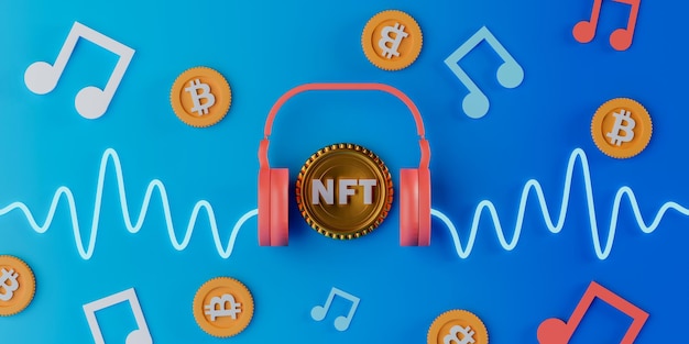 Concepto de renderizado 3D NFT o token no fungible para música