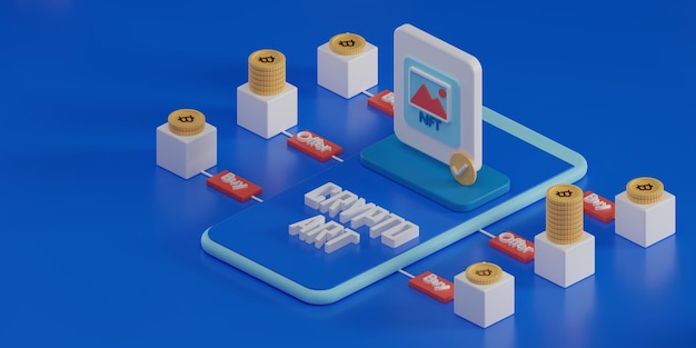 Concepto de renderizado 3D NFT o token no fungible