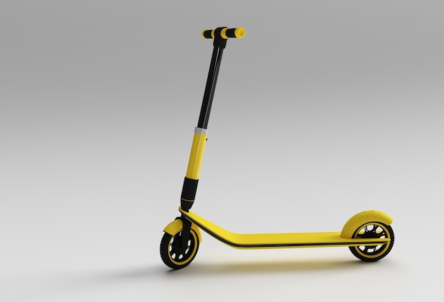 Concepto de renderizado 3D de scooter de un solo empuje para niños Ilustración de diseño de arte 3D.