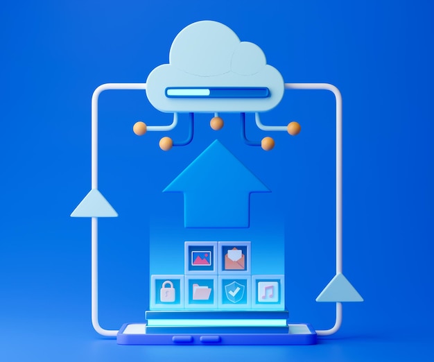 Foto concepto de renderizado 3d tecnología de computación en la nube