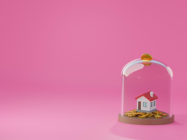 Un concepto de representación 3D para ahorrar dinero para construir una casa