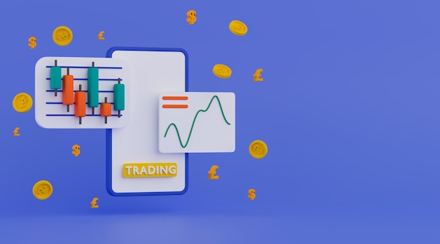 Concepto de representación 3D aplicación de comercio de acciones en el teléfono inteligente