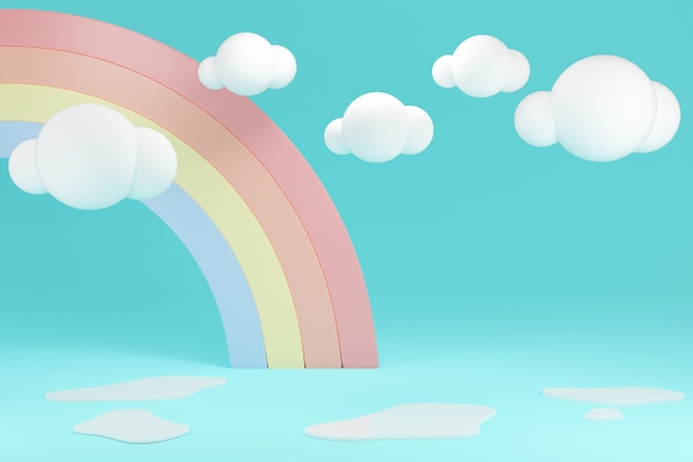 Concepto de representación 3D de fondo de arco iris y charco con espacio en blanco para diseño comercial. Render 3D. ilustración.