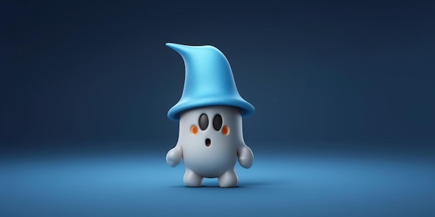 Concepto de representación 3D de un pequeño fantasma lindo con sombrero de bruja