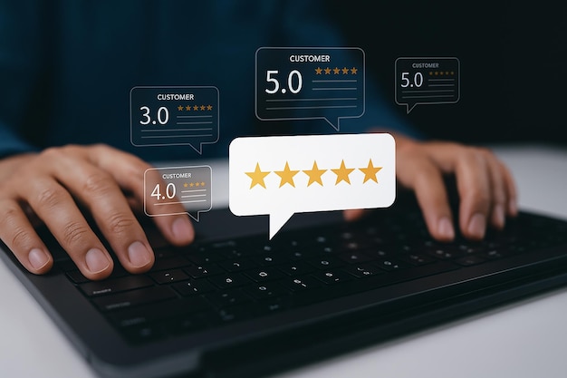 Concepto de reseñas y calificaciones de los clientes