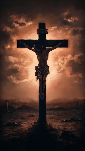 concepto de resurrección crucifixión de jesús cristo cruz al atardecer