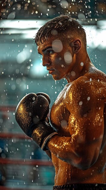 Foto un concepto para el retrato de un luchador la idea del boxeador en el gimnasio de entrenamiento