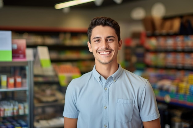 Foto concepto de retrato de persona en una tienda o en una tienda