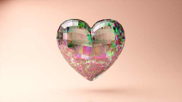 Concepto de romance y amor corazón de diamante gira sobre un fondo rosa decoración de joyas d