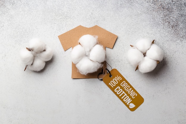 Concepto de ropa de algodón orgánico con etiqueta. Camiseta de papel artesanal. Ropa ecológica. Foto de alta calidad