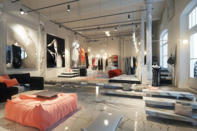 Concepto de sala de exposiciones de diseñadores de moda con estilo