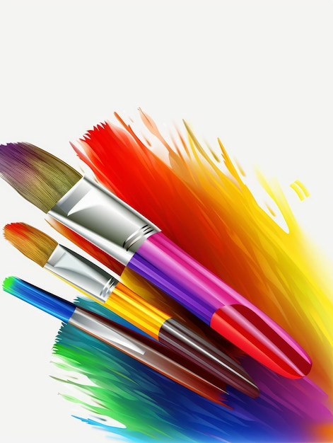 Concepto de salpicaduras de creatividad Pincel de pintura con salpicaduras de colores IA generativa