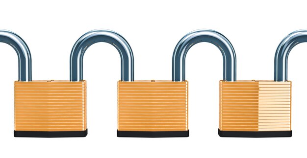 Concepto de seguridad Cerraduras conectadas en cadena renderización 3D