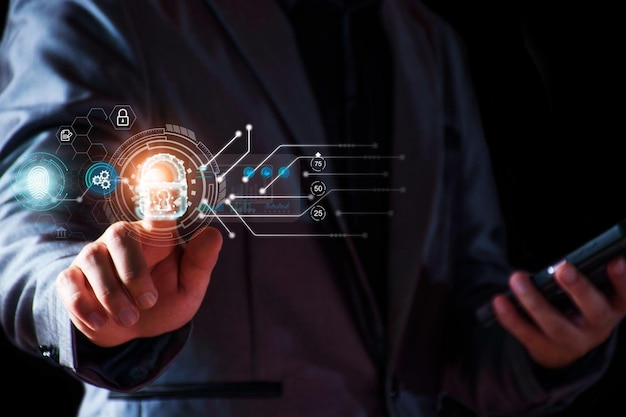 Concepto de seguridad cibernética Acceso de inicio de sesión de empresario información confidencial de negocios seguridad de datos segura