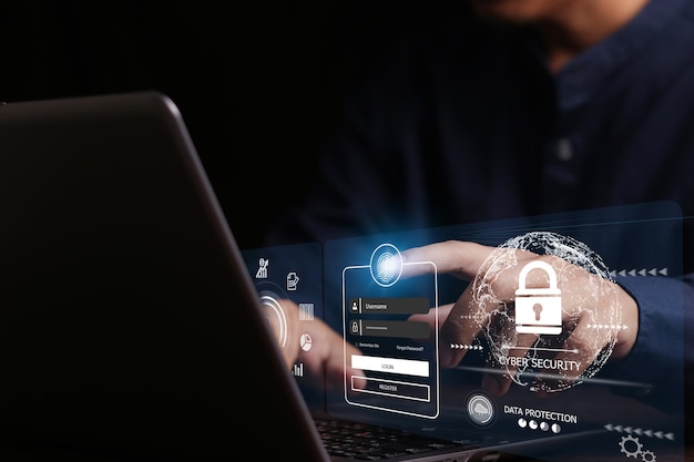 Concepto de seguridad cibernética Entrada de usuario Seguridad de la información de identificación y cifrado Acceso seguro a Internet Seguridad cibernética Acceso protegido a la información personal del usuario