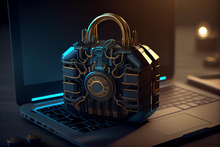 Concepto de seguridad cibernética Laptop y padlockgenerative ai