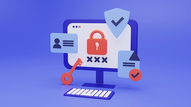 Concepto de seguridad cibernética representación 3d