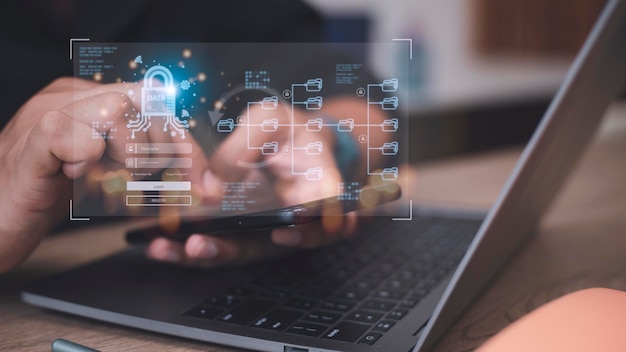 Concepto de seguridad cibernética seguridad de la información y cifrado acceso seguro a la información personal del usuario acceso seguro a Internet ciberseguridad
