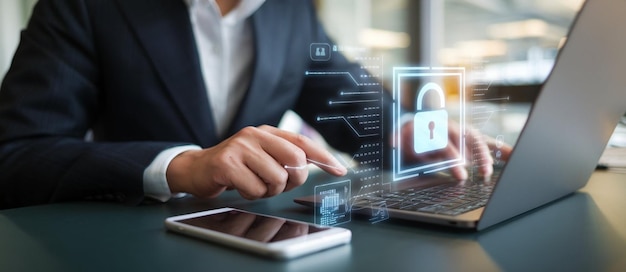 Concepto de seguridad cibernética seguridad de la información y cifrado acceso seguro a los usuarios personales