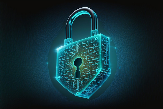Concepto de seguridad cibernética Símbolo de bloqueo de líneas y tria Ai generativo