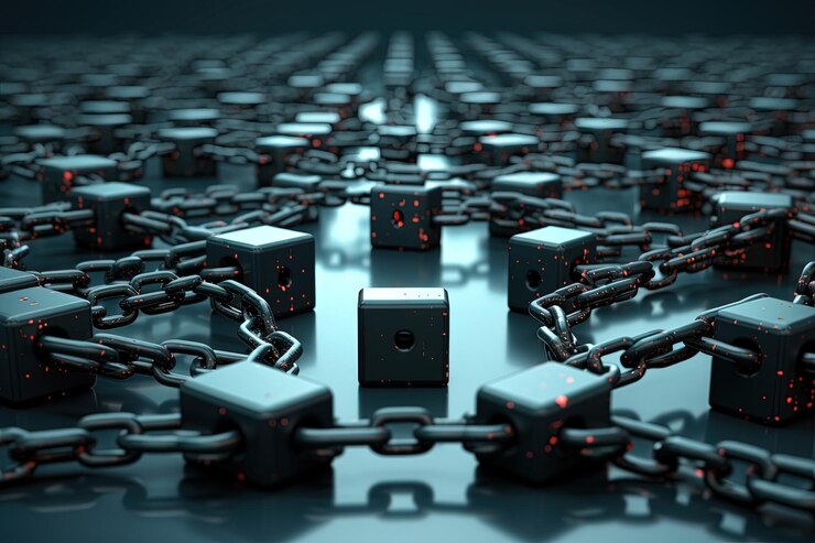 Foto concepto de seguridad cibernética con tecnología de cadena y candado concepto de cadena de bloques
