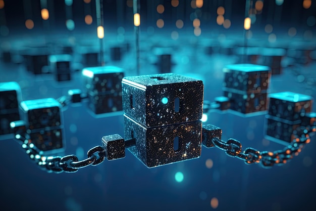 Foto concepto de seguridad cibernética con tecnología de cadena y candado concepto de cadena de bloques