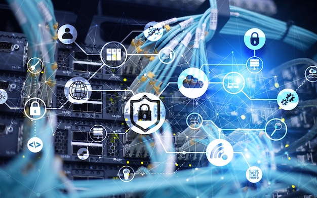 Concepto de seguridad de datos Iconos Cerrado Candado Wifi Y nube sobre fondo digital