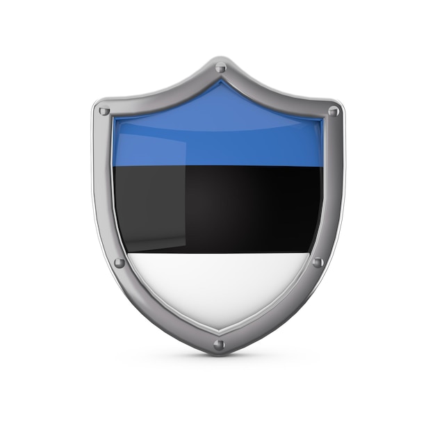 Concepto de seguridad de Estonia forma de escudo de metal con bandera nacional